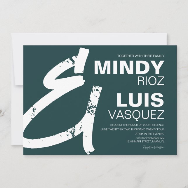 Invitación Boda Grunge AMPERSAND BOLD Verde  (Anverso)