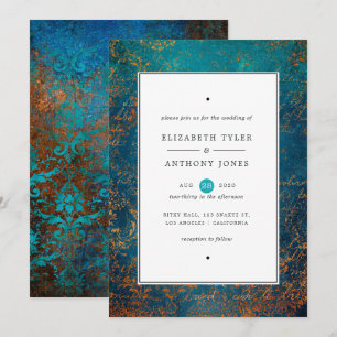 Invitación Boda Grunge Cobre Pátina y Turquesa
