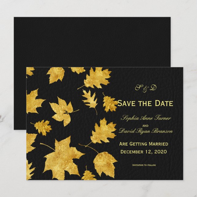 Invitación Boda GUARDA LA FECHA | Cuero de Oro Otoño Follaje (Anverso / Reverso)