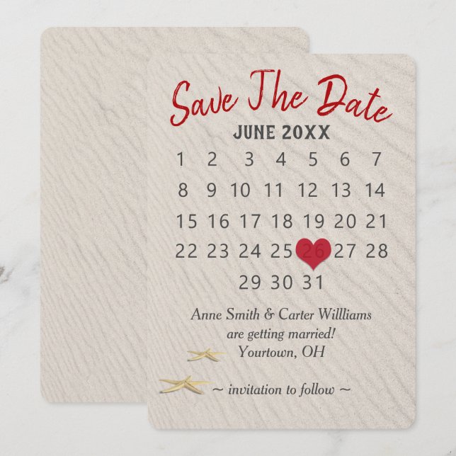 Invitación Boda Guardar el calendario de fechas en arena (Anverso / Reverso)