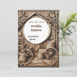 Invitación boda guardar el diseño de la talla de madera de fe
