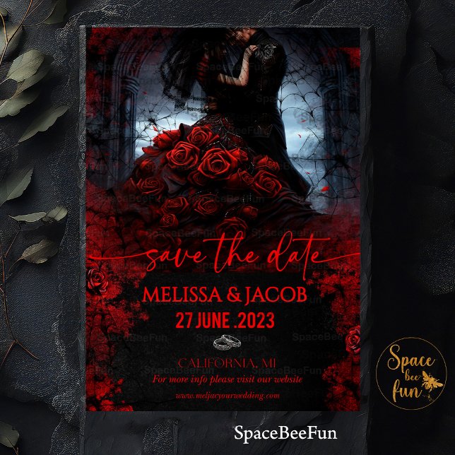Invitación Boda Guardar Fecha Rosa Gótica Vintage Halloween (Wedding Invitation,Save The Date,Gothic Rose,Vintage wedding,Halloween Wedding,Announcement,wedding )