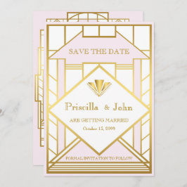 Invitación Boda guardar la fecha, Gran Gatsby, oro blanco ros