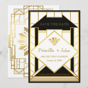 Invitación Boda Guardar la Fecha,Great Gatsby,Medalla oro2
