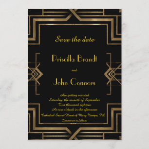 Invitación Boda Guardar la fecha, negro, gran Gatsby,guión