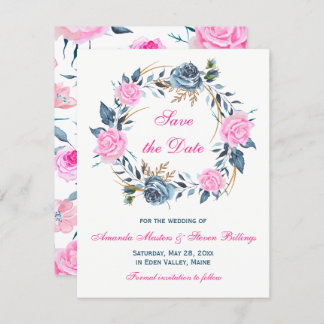 Invitación Boda - Guardar la Fecha - Rosas Rosadas y Azules