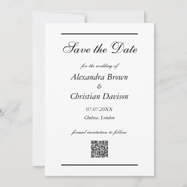 Invitación Boda Guardar La Fecha Simple Código QR Y Foto De V (Anverso)