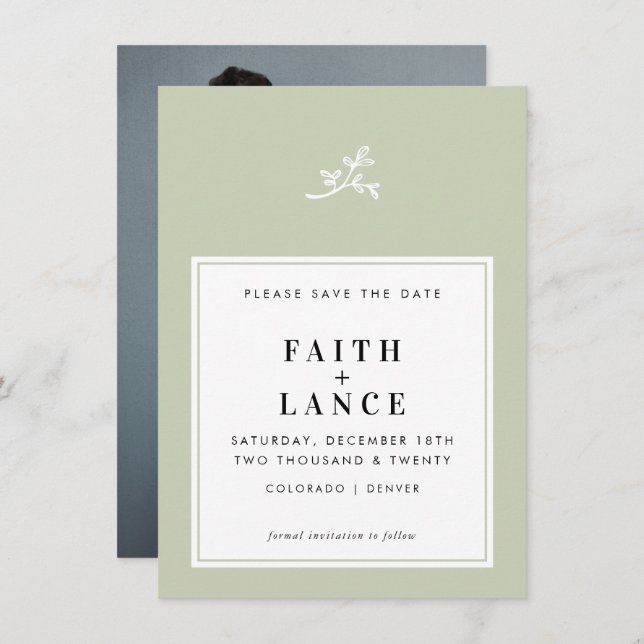 Invitación BODA GUARDAR LA FECHA simple rata linda sabio verd (Anverso / Reverso)