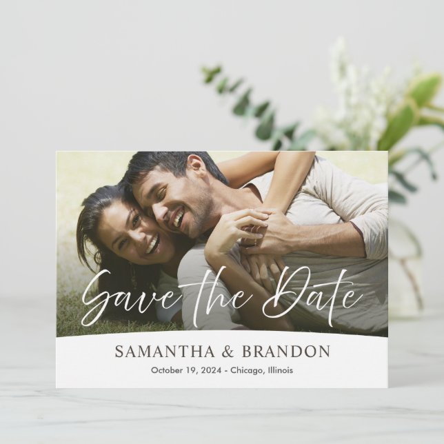 Invitación boda Guardar la tarjeta de fecha con fo (Anverso de pie)
