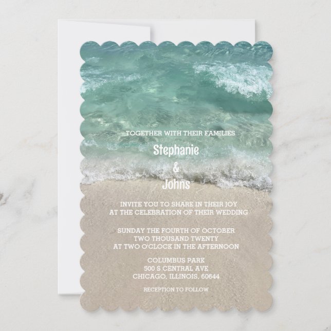 Invitación Boda Guay Beach Verde azulado Turquesa Sandy Sea O (Anverso)