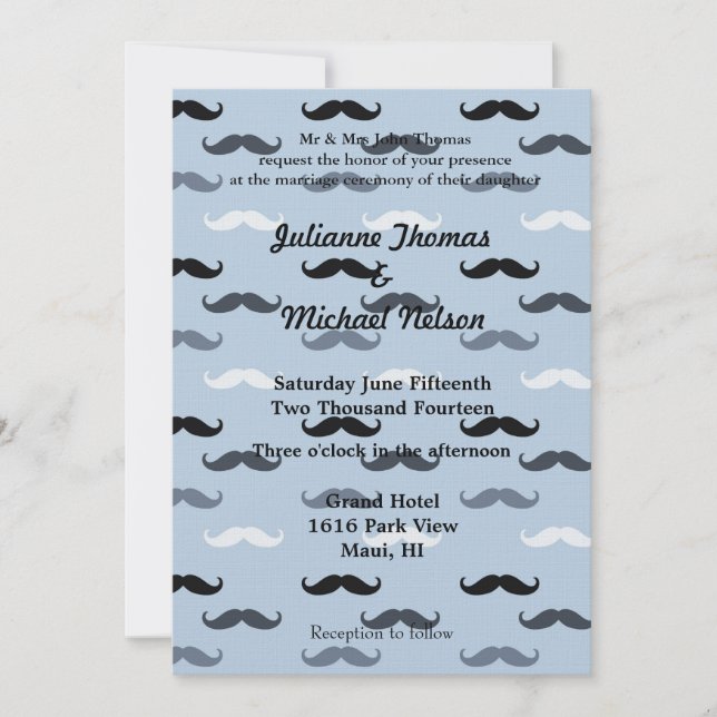 Invitación Boda Guay Blue Mustaches (Anverso)