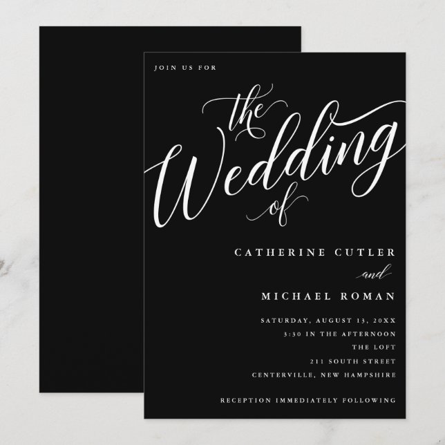 Invitación Boda, guión moderno (Anverso / Reverso)