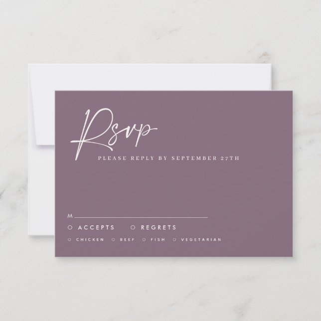 Invitación Boda guión moderno mínimo respuesta púrpura (Anverso)