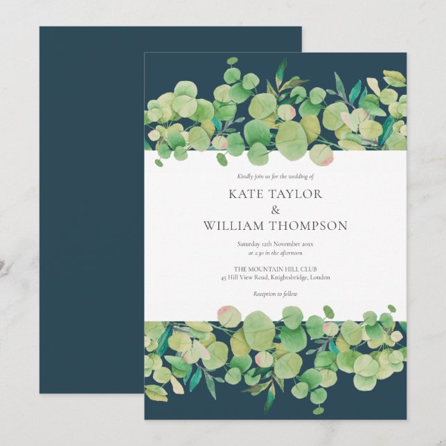 Invitación Boda Guirnalda de Eucalipto Verde (Anverso / Reverso)