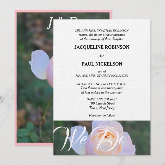 Invitación Boda Hacemos Monograma Pastel Rosa (Anverso / Reverso)