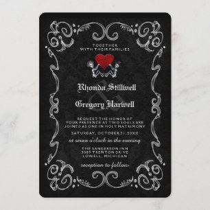 Invitación Boda Halloween esqueletos "JUNTOS CON"