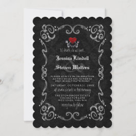 Invitación Boda Halloween "TIL MUERTE" esqueletos y corazón