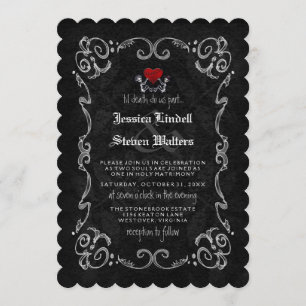 Invitación Boda Halloween "TIL MUERTE" esqueletos y corazón