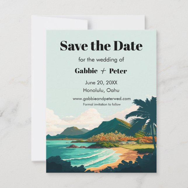 Invitación Boda hawaiana de Oahu salva la fecha (Anverso)