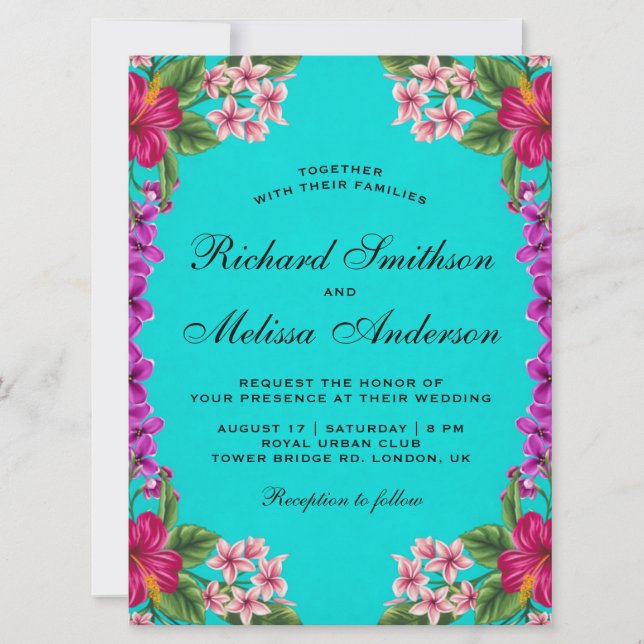 Invitación Boda hawaiana floral del hibisco tropical del (Anverso)