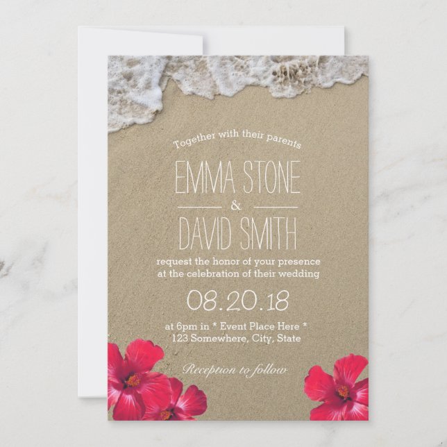Invitación Boda hawaiana Hibiscus Floral Tropical Beach Weddi (Anverso)