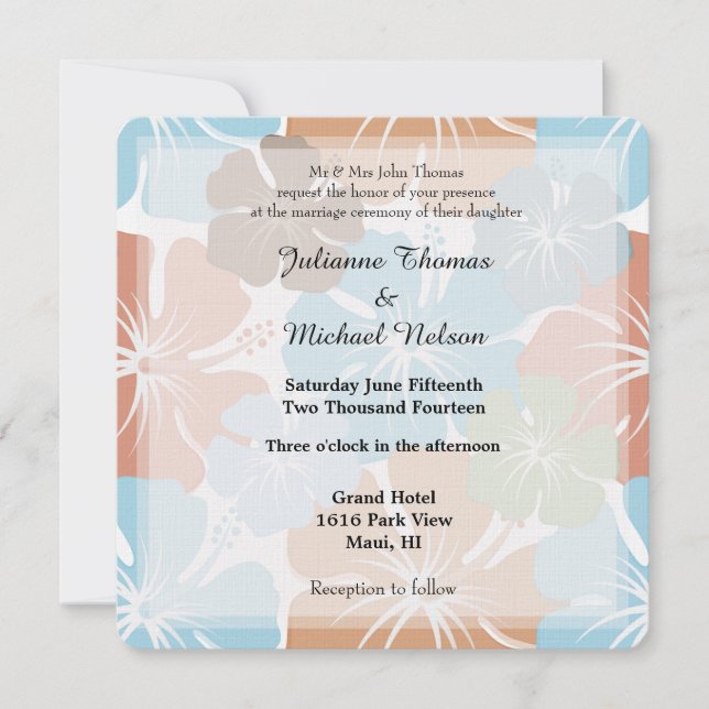 Invitación Boda hawaiano de flores tropicales hibiscus (Anverso)