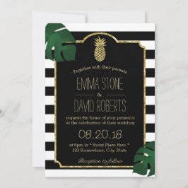 Invitación Boda hawaiano de rayas modernas de piña tropical