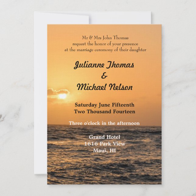 Invitación Boda Hawaii Sunset (Anverso)