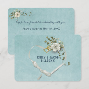 Invitación Boda Heart RSVP En Aqua