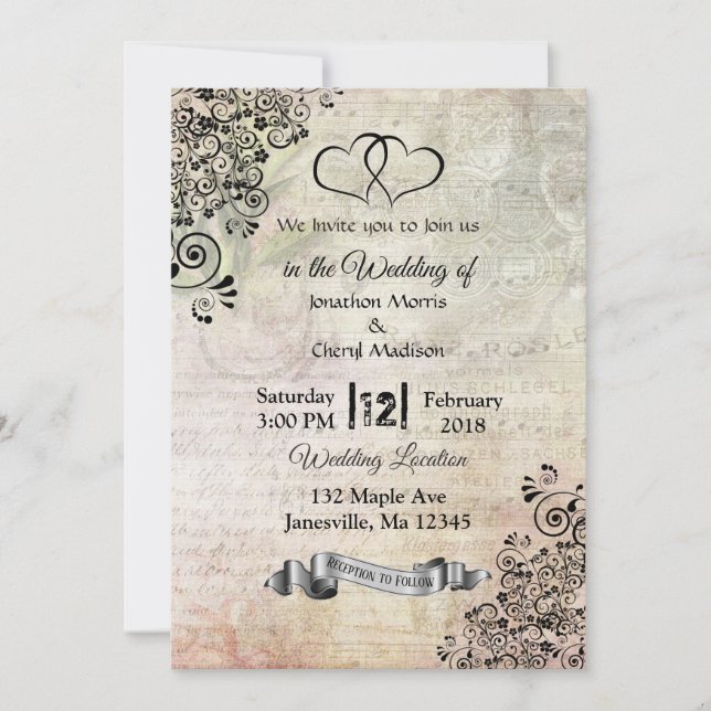 Invitación Boda Hearts de Notas de la Música de Hoja (Anverso)