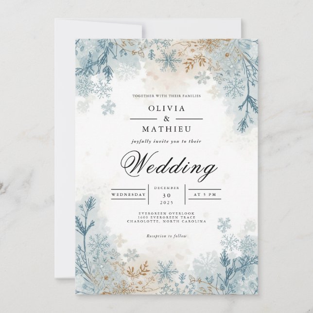 Invitación Boda helado de invierno azul (Anverso)