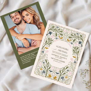 Invitación Boda Helecho Bosque Verde Rústico Código Qr