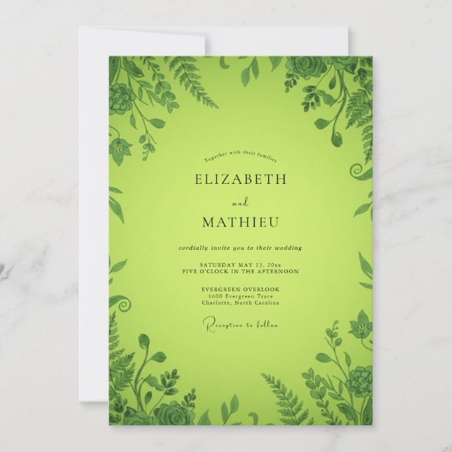 Invitación Boda Helecho Chartreuse (Anverso)