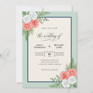 Invitación Boda helecho coral menta