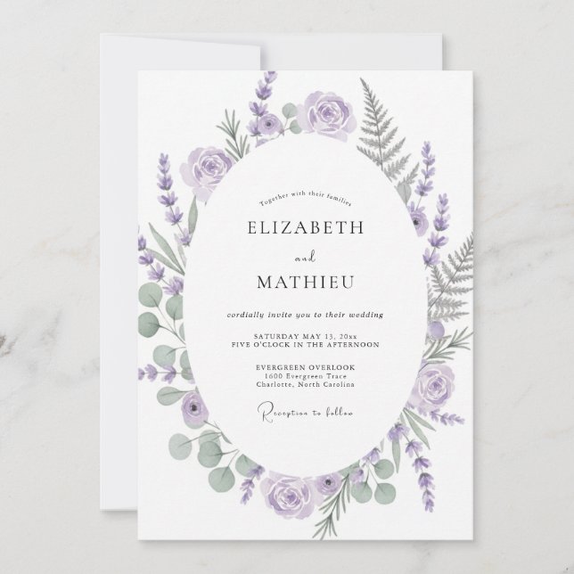 Invitación Boda Herbal Suave de Lavanda (Anverso)