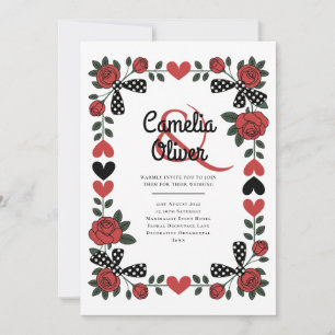 Invitación Boda Heritage Retro Rockabilly Rosa Corazón 1950s