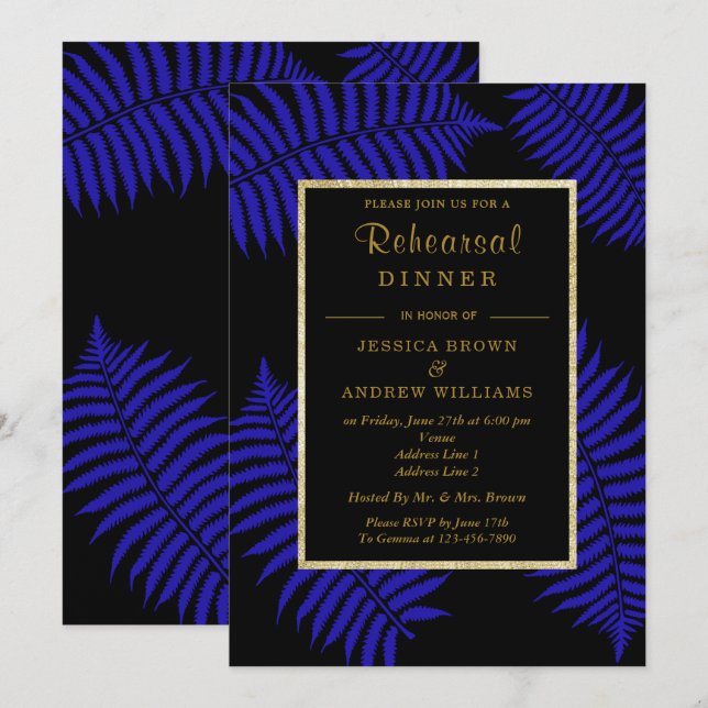 Invitación Boda Hermosa Hoja de Helecho Azul (Anverso / Reverso)