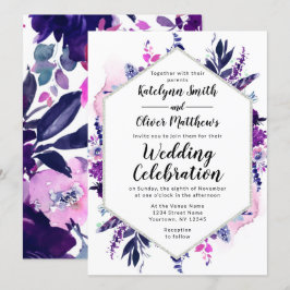 Invitación Boda Hexagón de color Violeta Floral Encantado