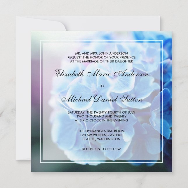 Invitación Boda Hidrangea Azul Púrpura (Anverso)