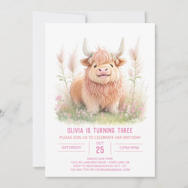 Invitación Boda Highland y Chica de Grass Pampas Cumpleaños (Anverso)