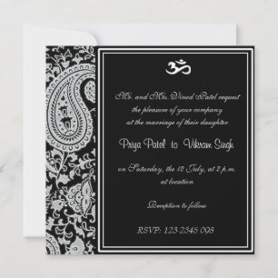 Invitación boda hindú blanco y negro de Damasco