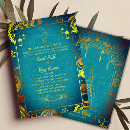 Invitación Boda hindú con Verde azulado de símbolo ganesha