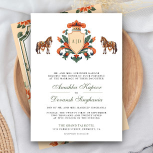 Invitación Boda Hindú de Caballo Real de Cresta Vintage