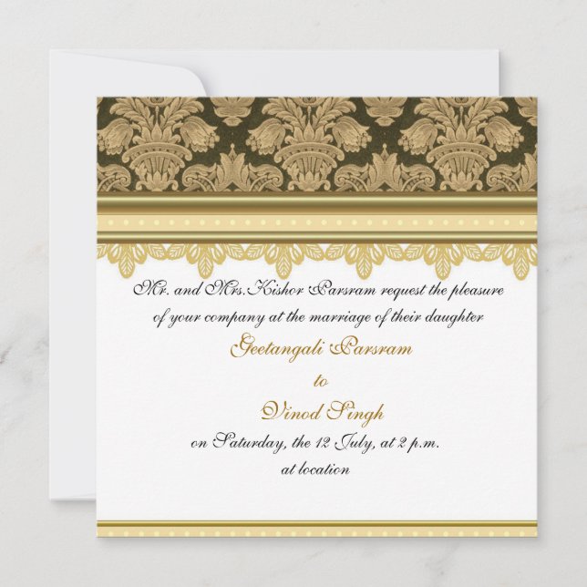 Invitación boda hindú de damasco de oro (Anverso)
