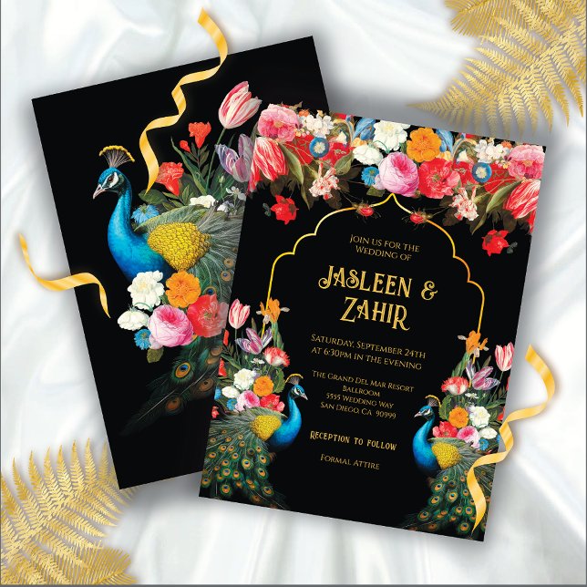 Invitación Boda hindú de la flor de pavo real (Subido por el creador)