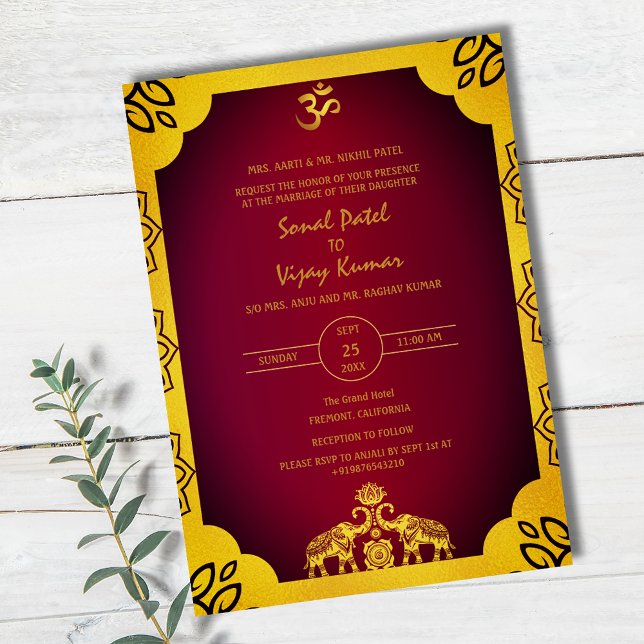 Invitación Boda hindú de los elementos dorados Om (Subido por el creador)