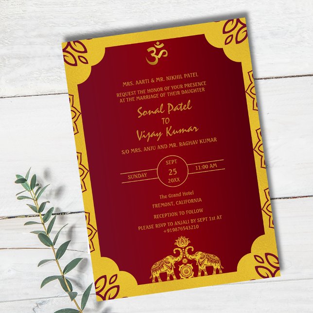 Invitación Boda hindú de los elementos dorados Om (Subido por el creador)