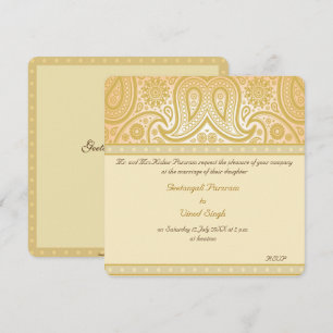 Invitación Boda hindú de Paisley del oro