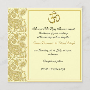 Invitación Boda hindú de Paisley del oro