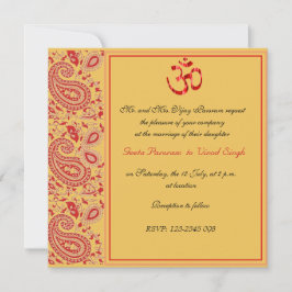 Invitación Boda hindú de Paisley del rojo y del oro
